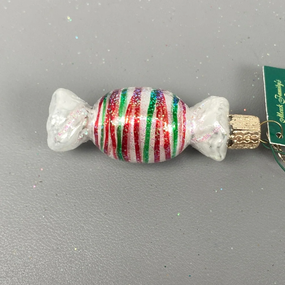 3 Old World Christmas Glass Candy Holiday Food Glitter Ornaments Red & Green